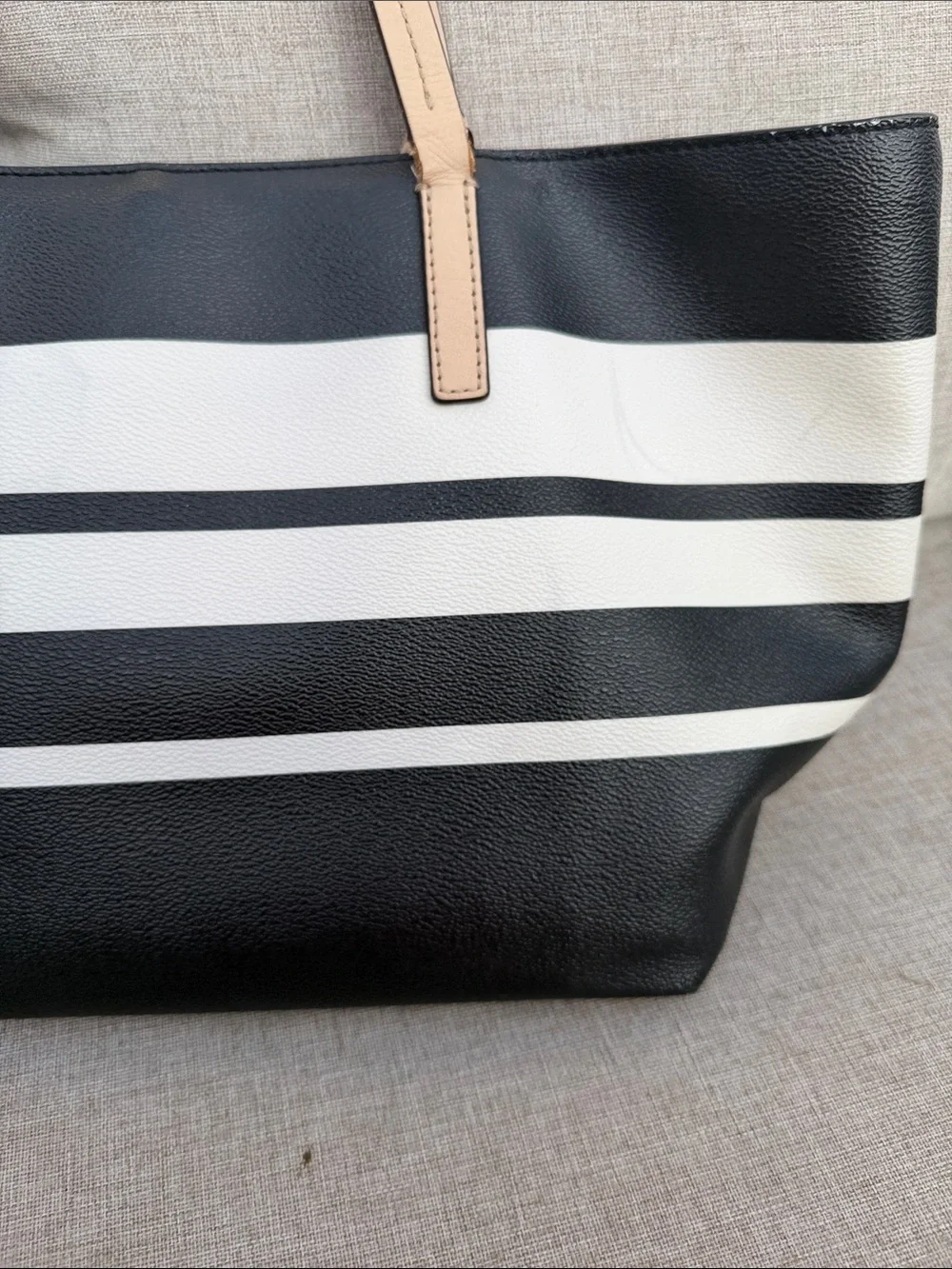 kate spade Black and White Striped Tote with Beige Handles and Matching Wallet